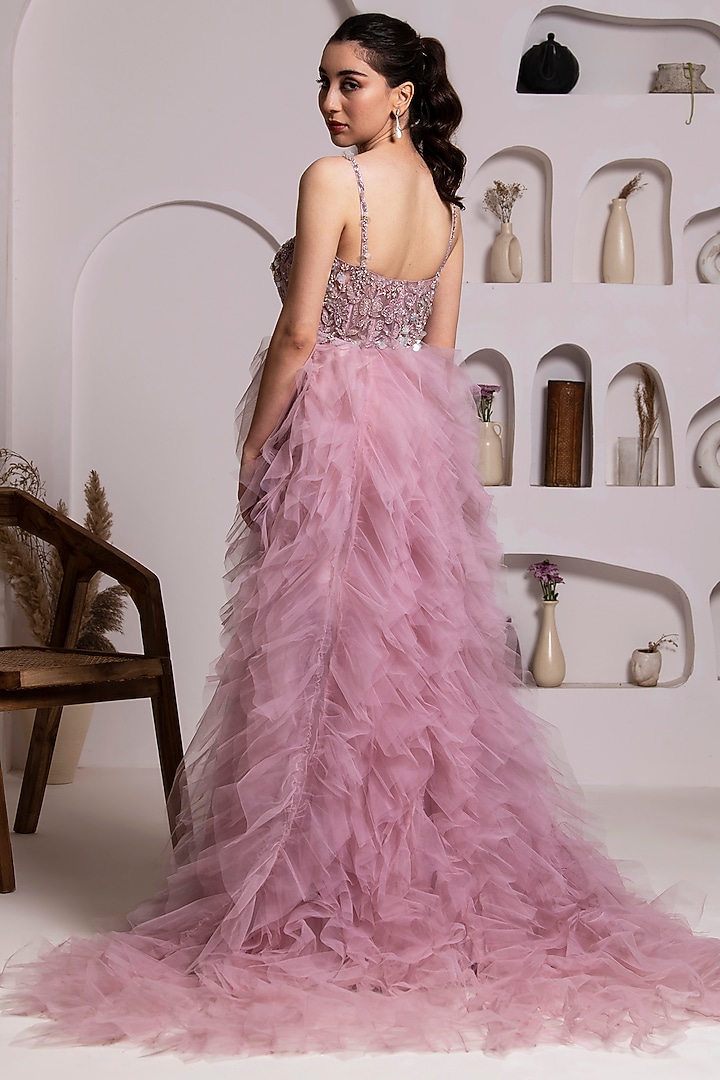 Old Rose Net Ruffled Engagement Gown by BAYA BY RICHA at Pernia's Pop Up Shop
