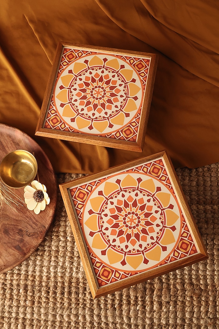 Yellow Teak Wood & Gloss Laminate Mandala Bajot by BambaiSe at Pernia's Pop Up Shop