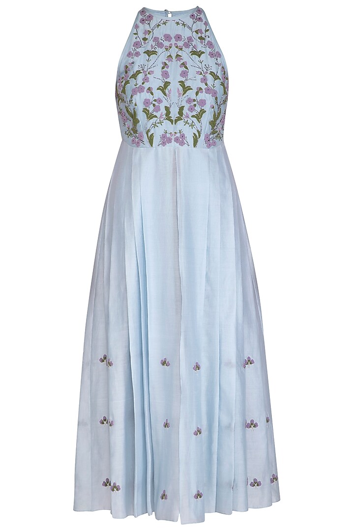 Pastel Blue Embroidered Pleated Tunic by Baavli