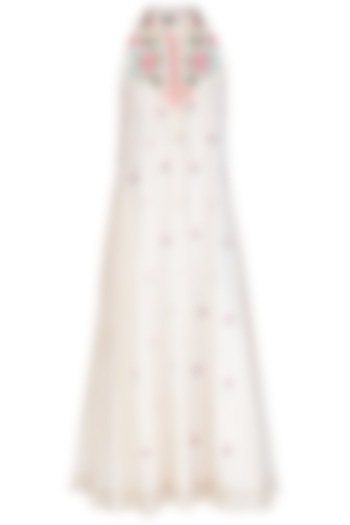 Off White Embroidered Hand Painted Pleated Dress by Baavli