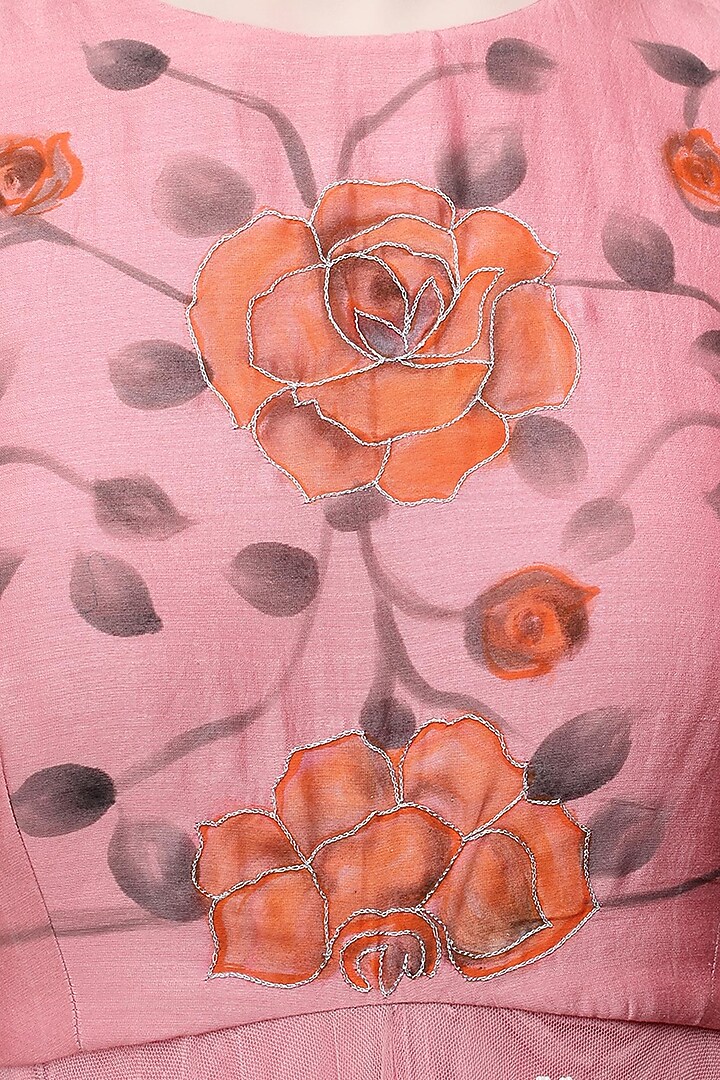Dust pink floral embroidered flared anarkali set available only at Pernia's Pop Up Shop.