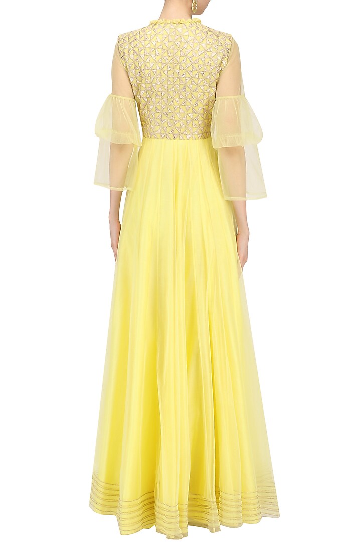 Yellow embroidered flared anarkali kurta available only at Pernia's Pop Up Shop.