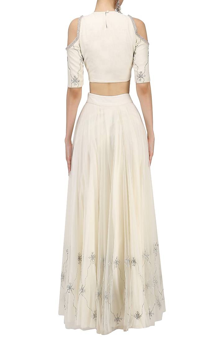 Off white cold shoulder crop top and skirt set available only at Pernia's Pop Up Shop.
