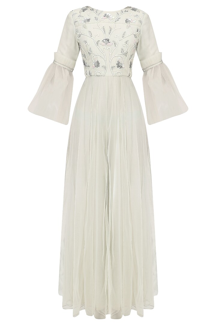 Light mint green hand embroidered jumpsuit available only at Pernia's Pop Up Shop.
