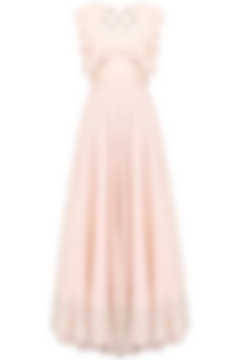 Light Pink Floral Embroidered Ruffled Dress by Baavli