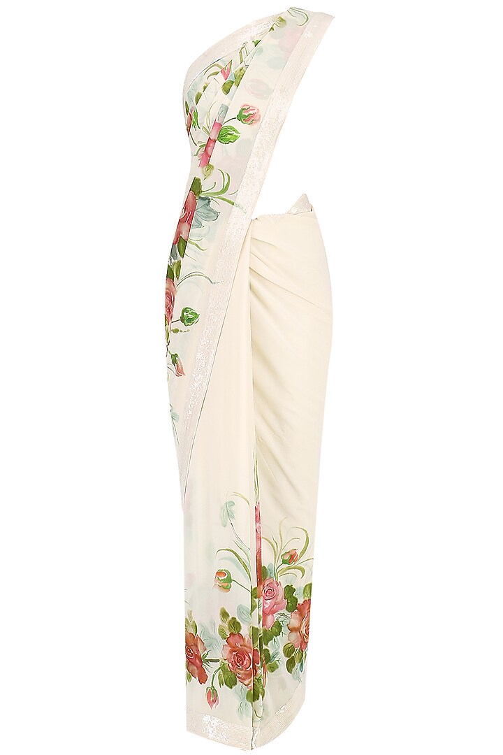 Off white floral hand painted saree available only at Pernia's Pop Up Shop.