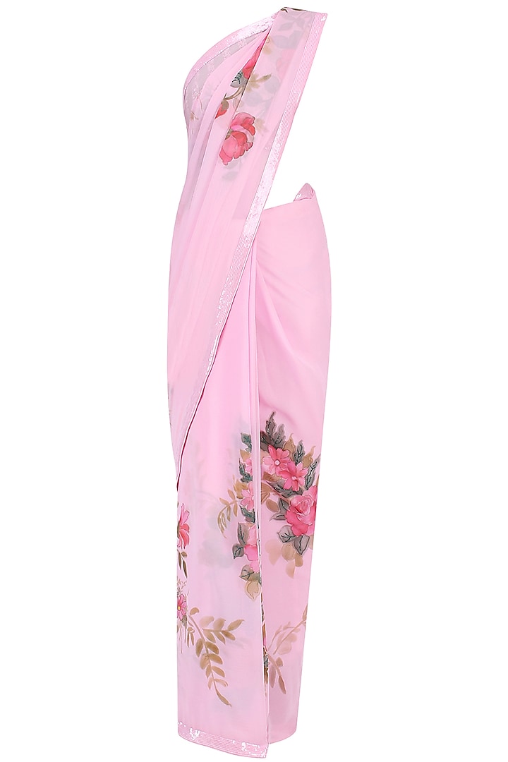 Pink floral hand painted saree available only at Pernia's Pop Up Shop.