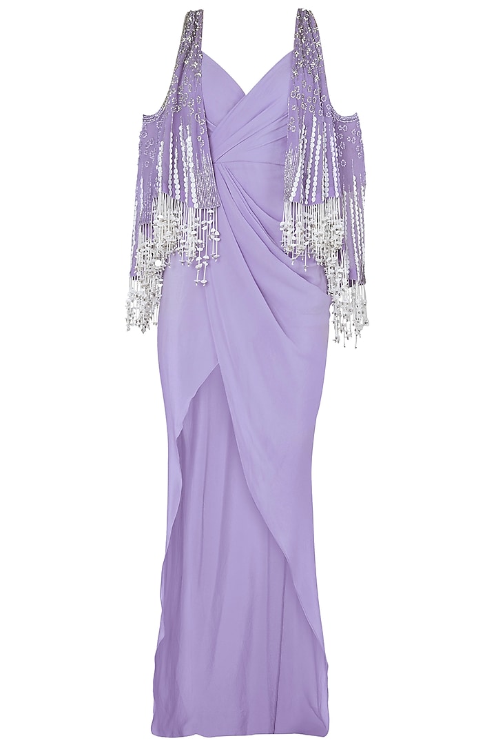 Periwinkle Embroidered High Slit Gown by Babita Malkani