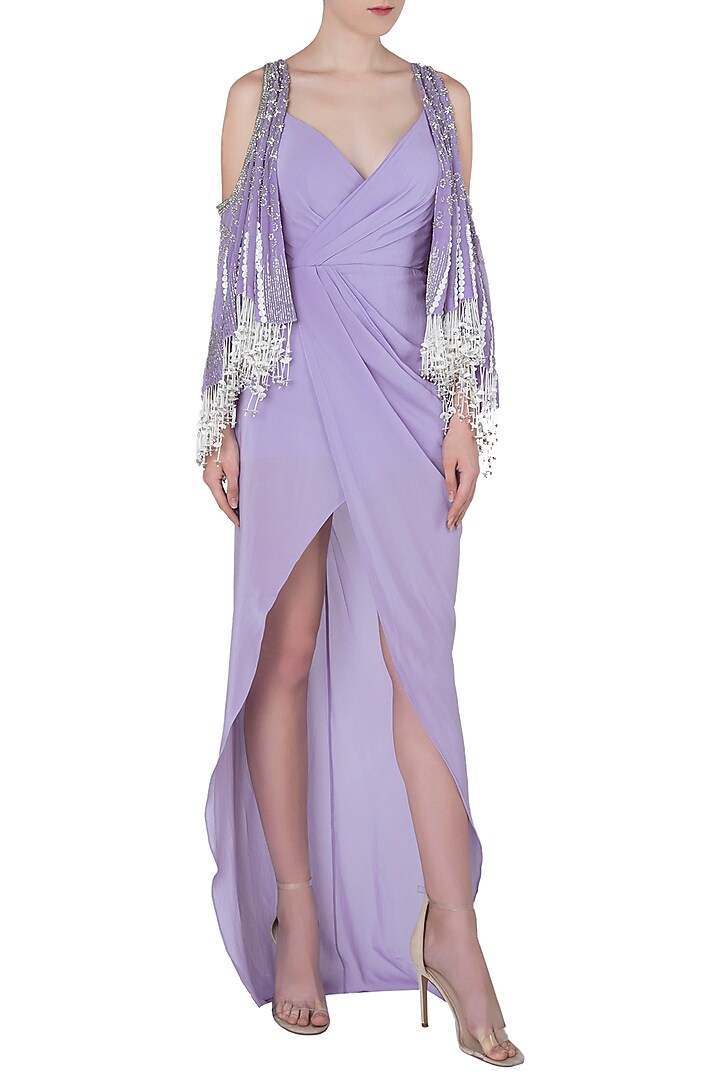Half Sleeves Long Gown with Slit Periwinkle main image 1