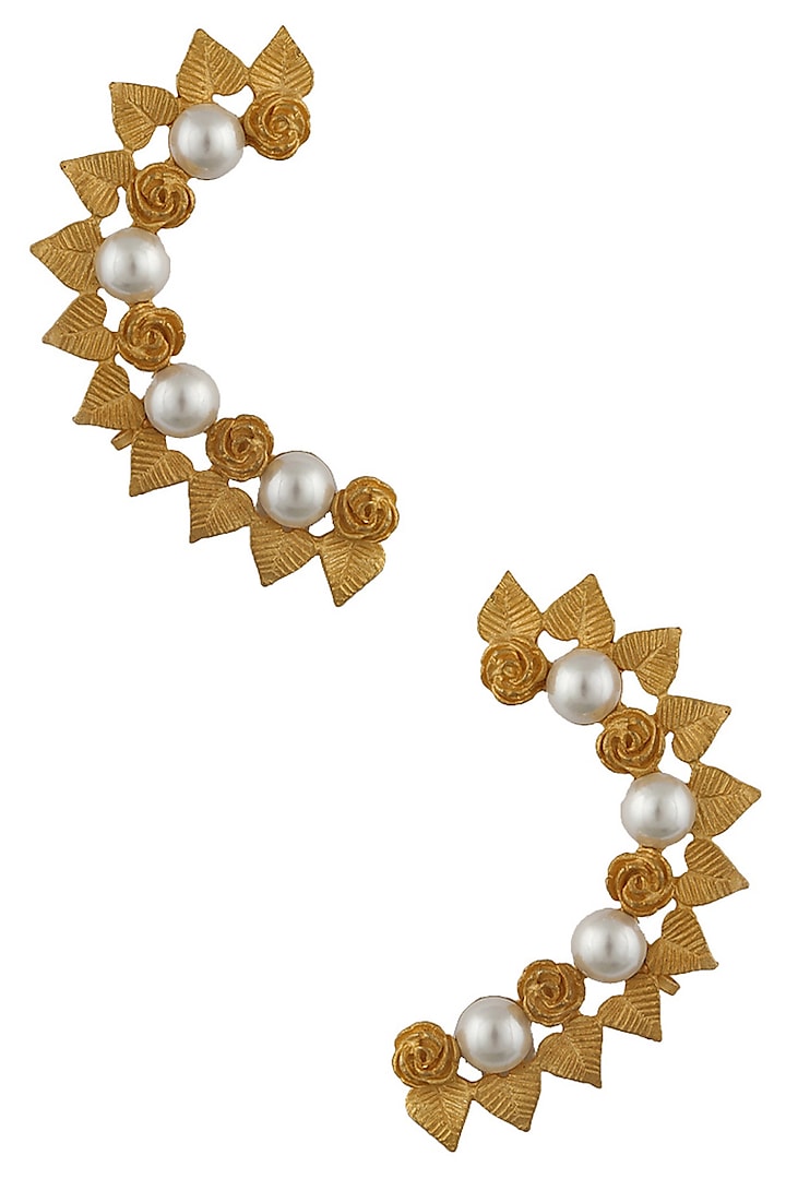 Gold Plated Pearls Leaf And Flower Earcuff by 2490