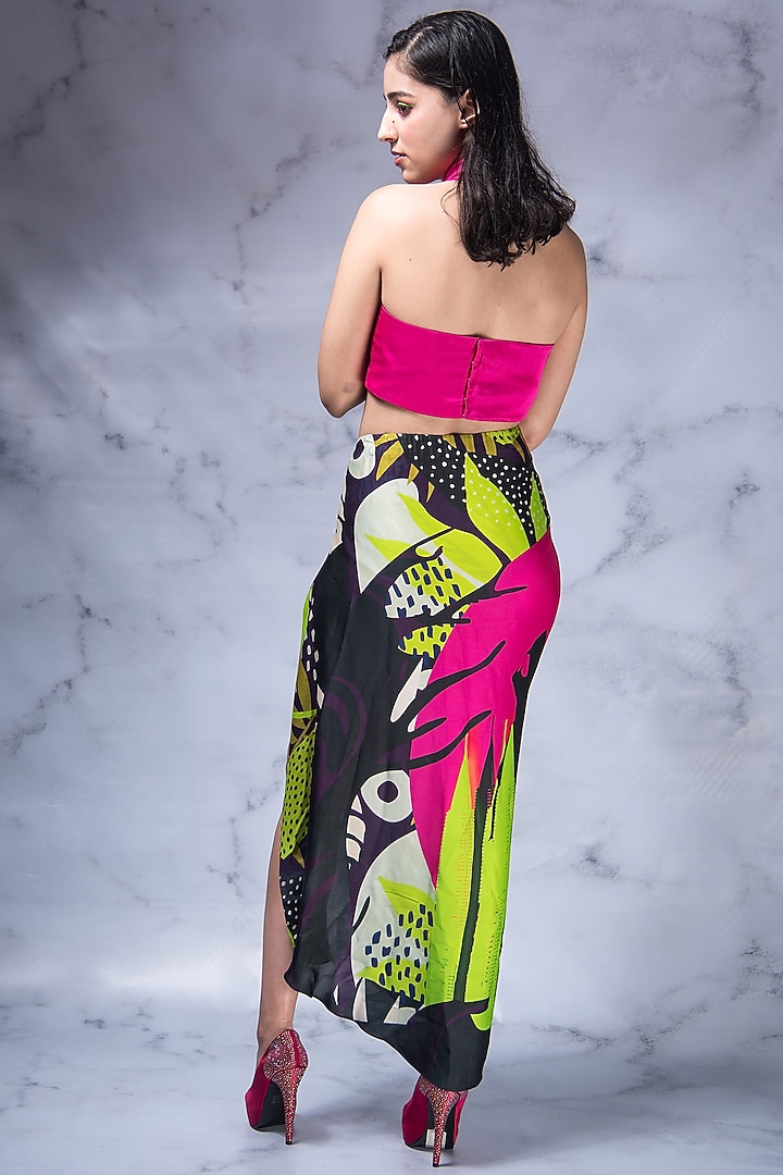 Black & Hot Pink Digital Printed Skirt Set by Shivani Nirupam at Pernia's Pop Up Shop
