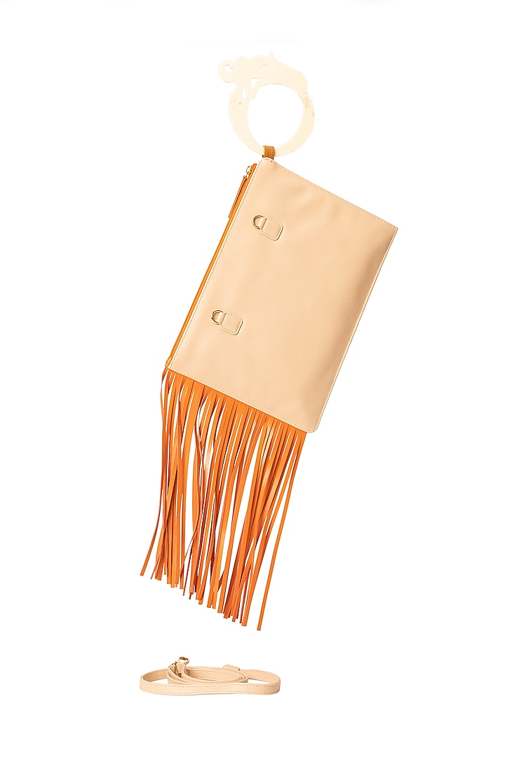Beige Vegan Leather Wristlet Bag by Oceana at Pernia's Pop Up Shop