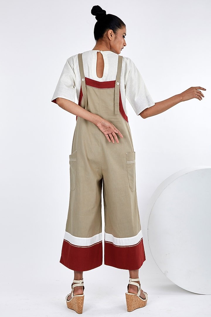 Grey-Beige Handloom Cotton Jumpsuit With Top by MADDER MUCH at Pernia's Pop Up Shop