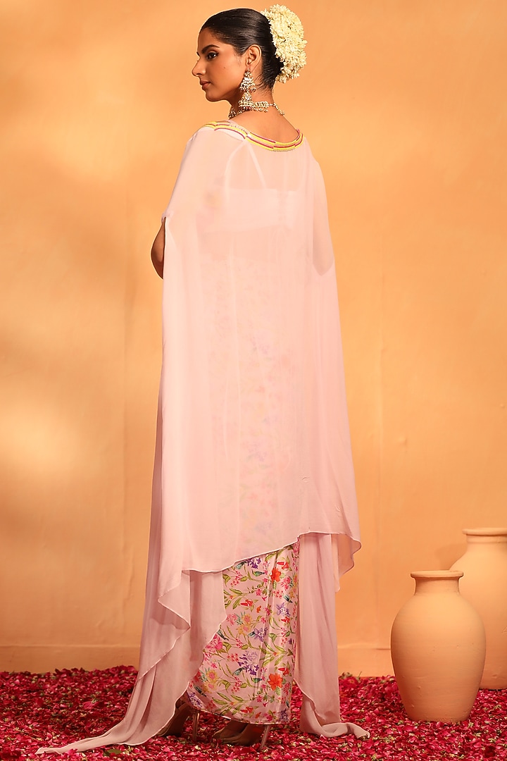 Petal Pink Georgette Hand Embroidered Cape Set by Swati Wadhwani Couture at Pernia's Pop Up Shop