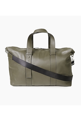 Olive Hand Finished Soft Milled Leather Duffle Bag by TONI ROSSI MEN