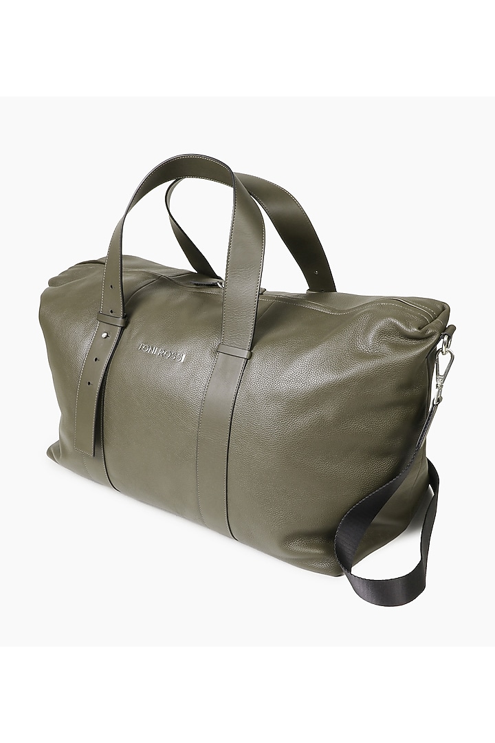Olive Hand Finished Soft Milled Leather Duffle Bag by TONI ROSSI MEN at Pernia's Pop Up Shop