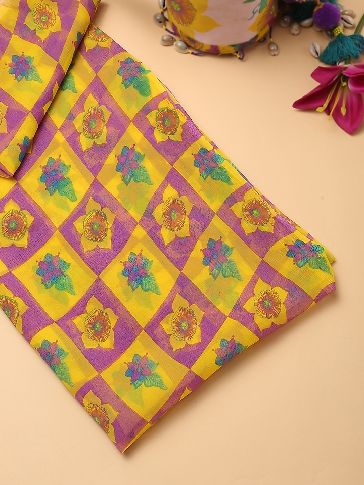 Lavender Chiffon & Cotton Modal Pre-Pleated Festive Saree Set by Baise Gaba at Pernia's Pop Up Shop