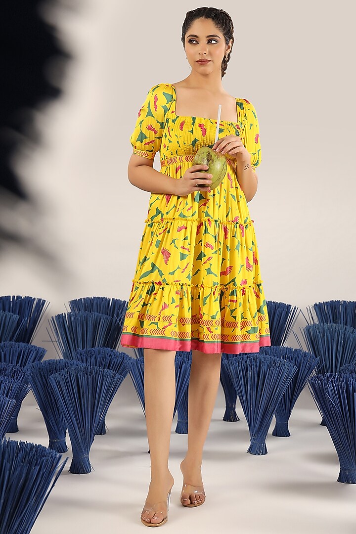 Yellow Chiffon Flared Summer Dress by Baise Gaba at Pernia's Pop Up Shop