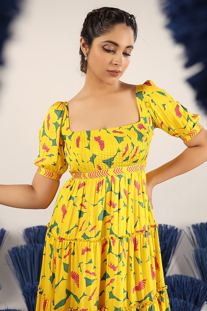 Yellow Chiffon Flared Summer Dress by Baise Gaba at Pernia's Pop Up Shop