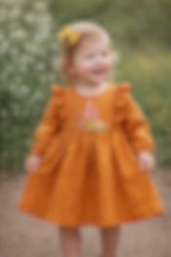 Pastel Rust Embroidered Dress For Girls by Bagichi at Pernia's Pop Up Shop