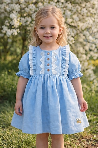Light Blue Lace Dress For Girls by Bagichi