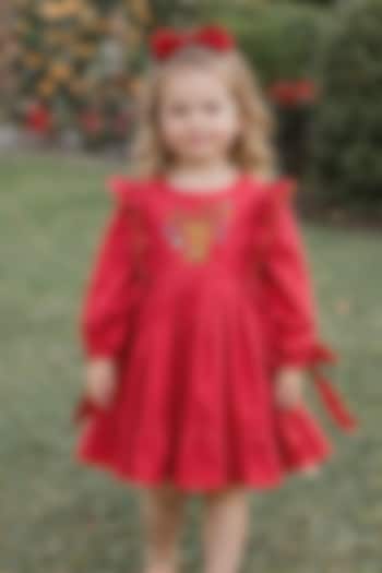 Red Embroidered Dress For Girls by Bagichi at Pernia's Pop Up Shop