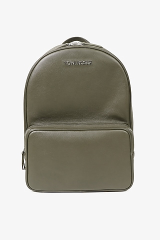 Olive Hand Finished Soft Milled Leather Backpack Bag by TONI ROSSI MEN