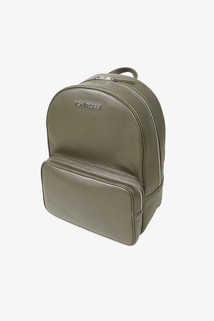 Olive Hand Finished Soft Milled Leather Backpack Bag by TONI ROSSI MEN at Pernia's Pop Up Shop