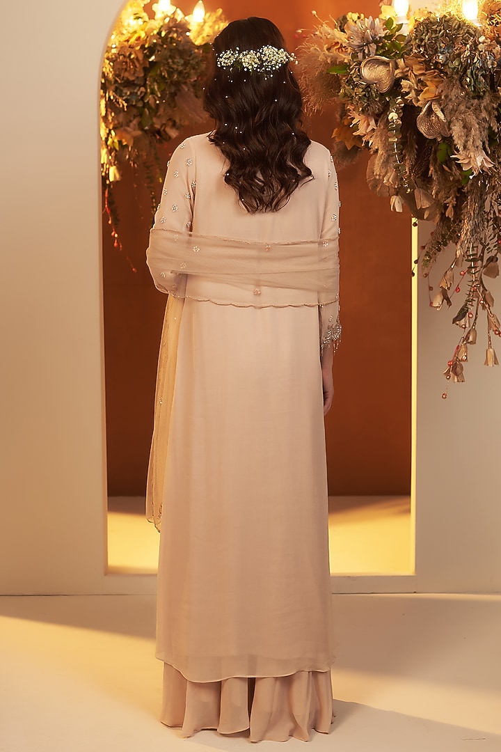 Beige Chinon Georgette Palazzo Set by Baidehi at Pernia's Pop Up Shop