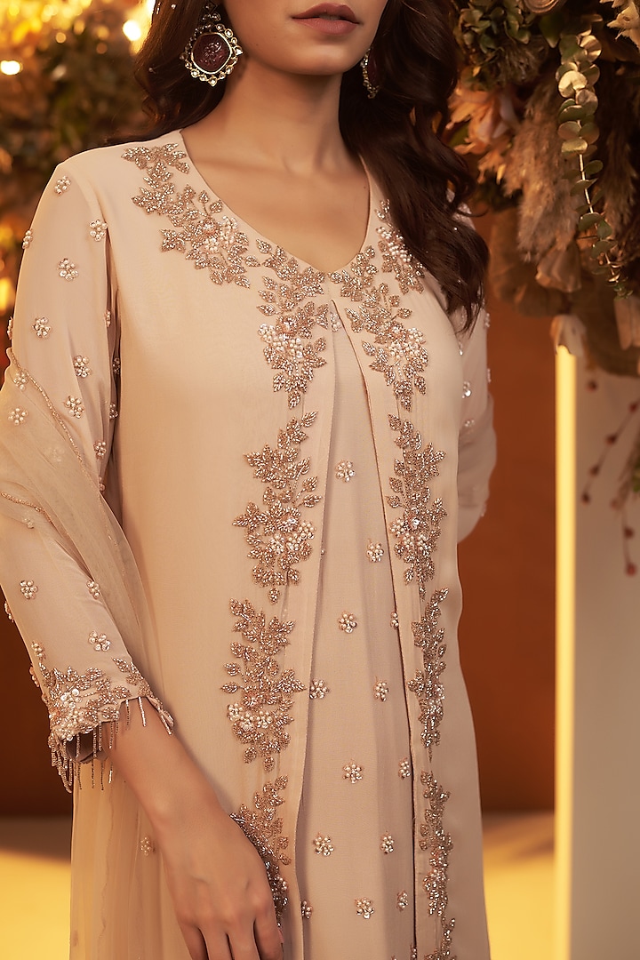 Beige Chinon Georgette Palazzo Set by Baidehi at Pernia's Pop Up Shop
