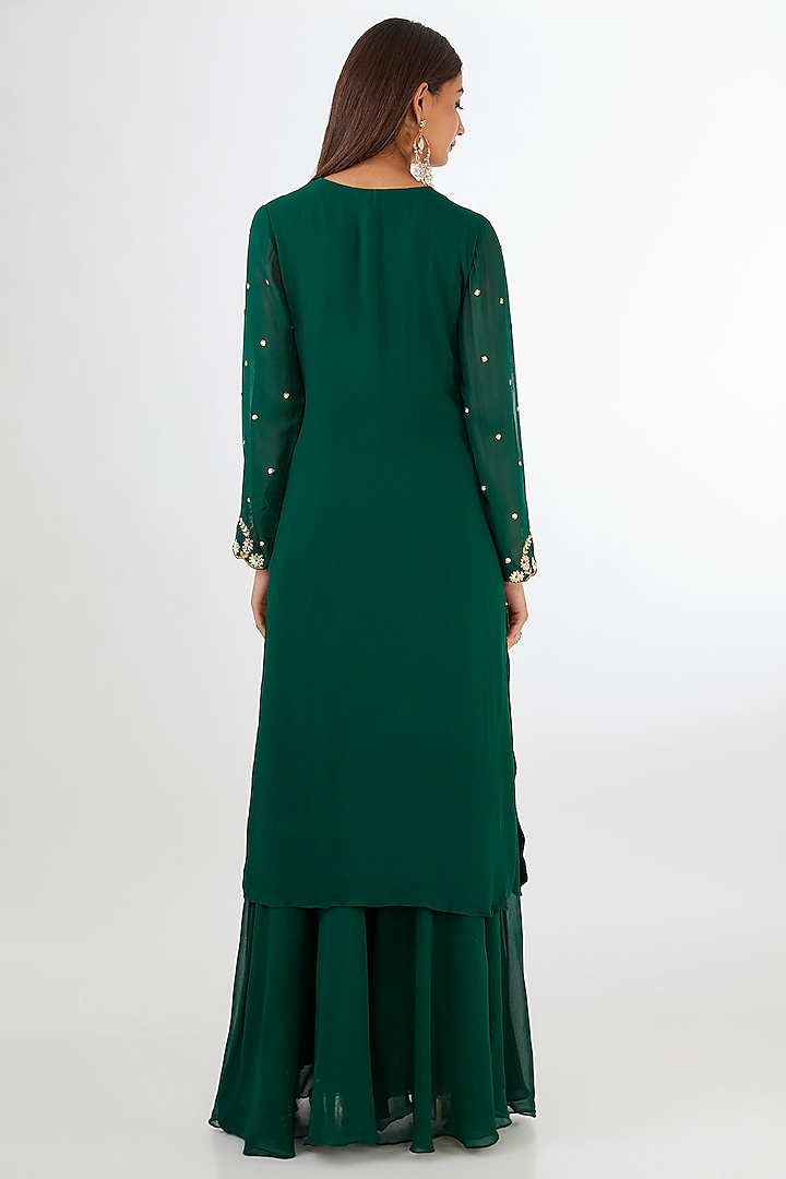 Bottle Green Chinon Georgette Party Wear Sharara Set by Baidehi at Pernia's Pop Up Shop
