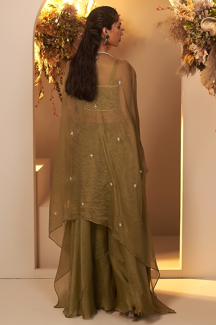 Sage Green Organza Embroidered Jacket Set by Baidehi at Pernia's Pop Up Shop