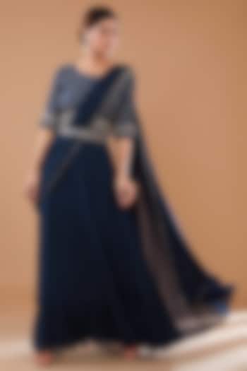 Teal Blue Georgette & Bemberg Silk Party Wear Gown by Baidehi at Pernia's Pop Up Shop
