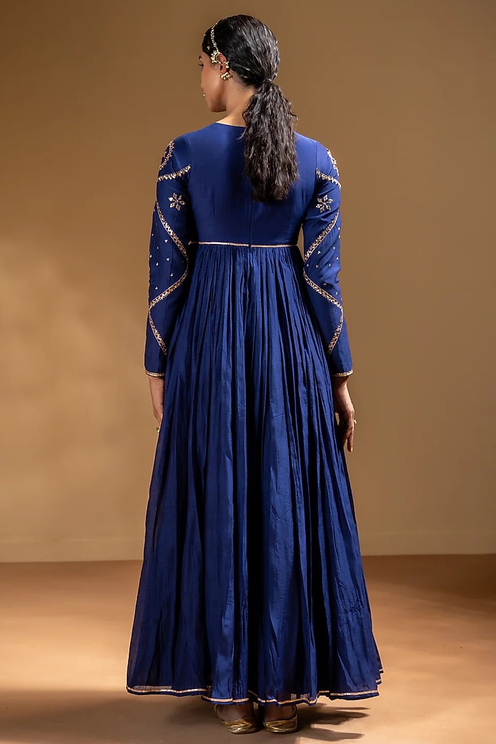 Blue Chanderi Gota Work Party Wear Anarkali Set by Baise Gaba at Pernia's Pop Up Shop