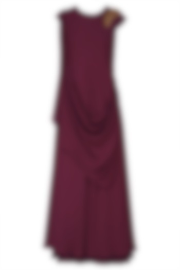 Maroon zardozi work full length dress available only at Pernia's Pop Up Shop.