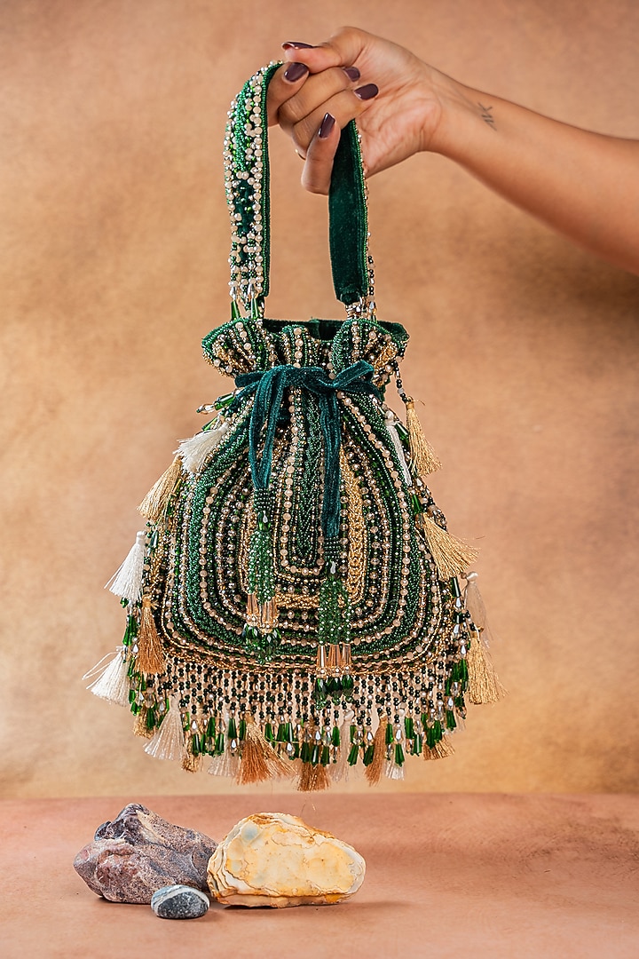 Green Silk Beads Embroidered Potli by Nayaab by Sonia at Pernia's Pop Up Shop