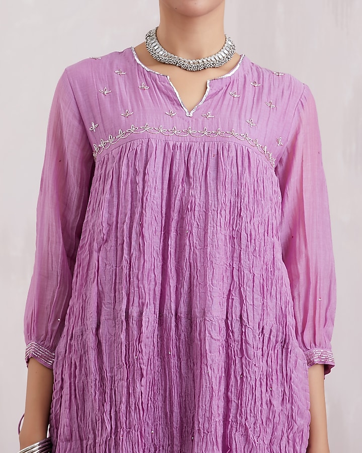 Mauve Hand Embroidered Kurta Set by Barahmasi at Pernia's Pop Up Shop