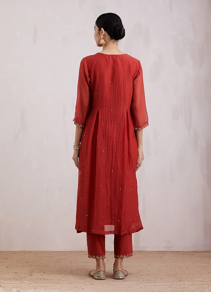 Red Hand Embroidered Kurta Set by Barahmasi at Pernia's Pop Up Shop