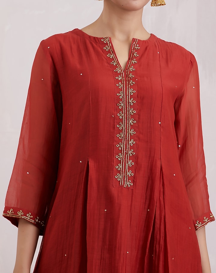 Red Hand Embroidered Kurta Set by Barahmasi at Pernia's Pop Up Shop