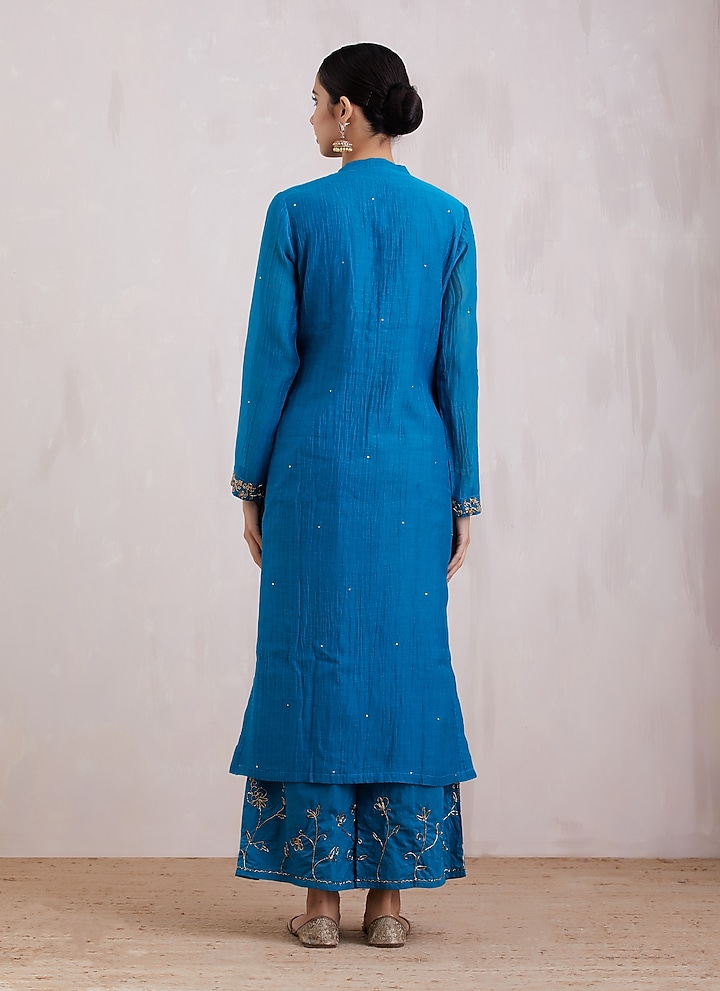Blue Hand Embroidered Kurta Set by Barahmasi at Pernia's Pop Up Shop
