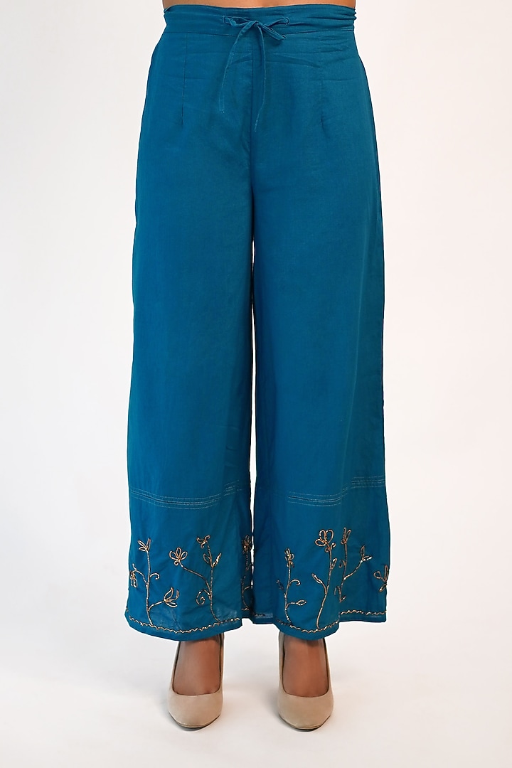 Blue Hand Embroidered Kurta Set by Barahmasi at Pernia's Pop Up Shop