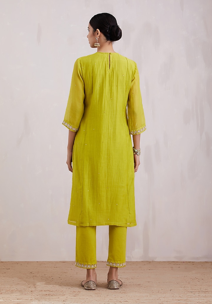 Lime Hand Embroidered Kurta Set by Barahmasi at Pernia's Pop Up Shop