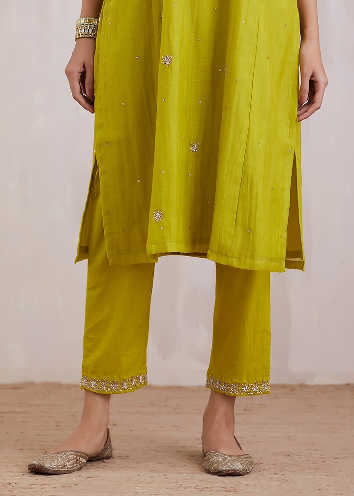 Lime Hand Embroidered Kurta Set by Barahmasi at Pernia's Pop Up Shop