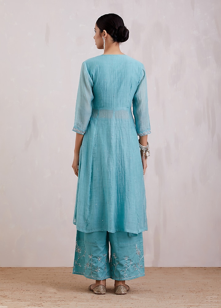 Sky Blue Hand Embroidered Kurta Set by Barahmasi at Pernia's Pop Up Shop