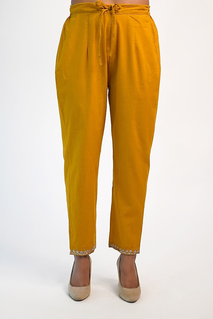 Mustard Hand Embroidered Kurta Set by Barahmasi at Pernia's Pop Up Shop