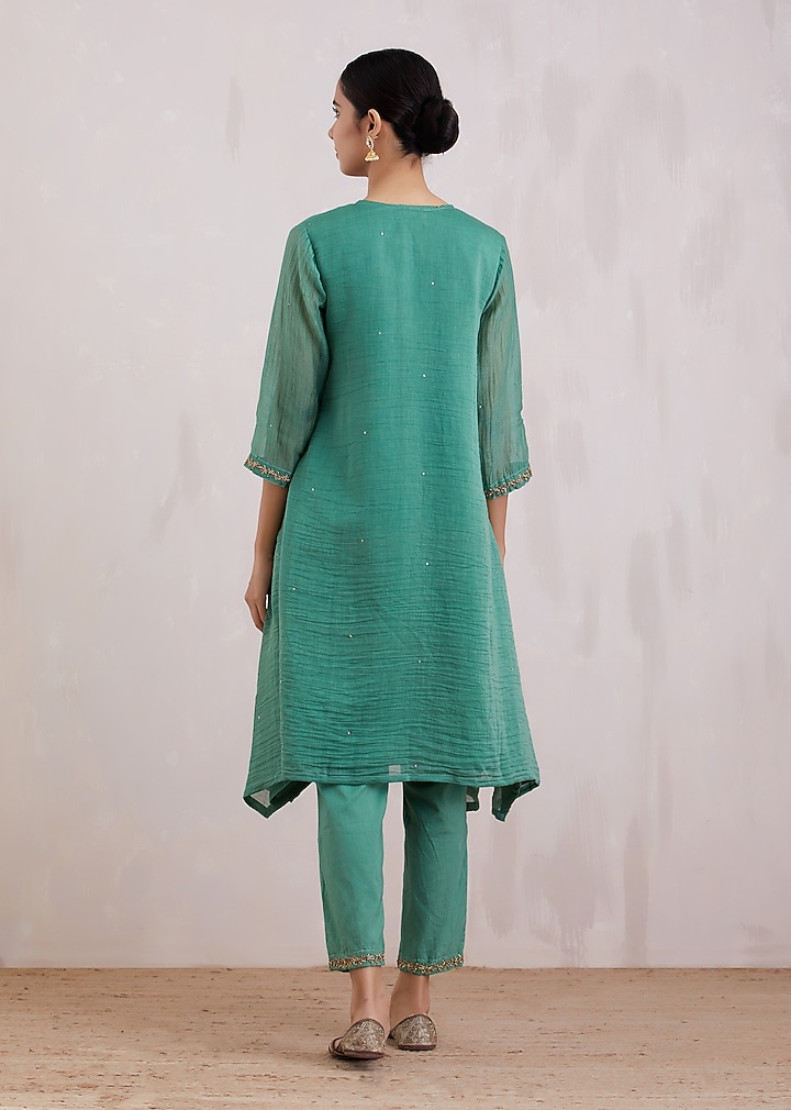 Green Hand Embroidered Kurta Set by Barahmasi at Pernia's Pop Up Shop