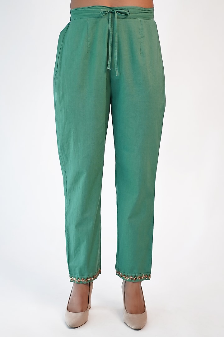 Green Hand Embroidered Kurta Set by Barahmasi at Pernia's Pop Up Shop