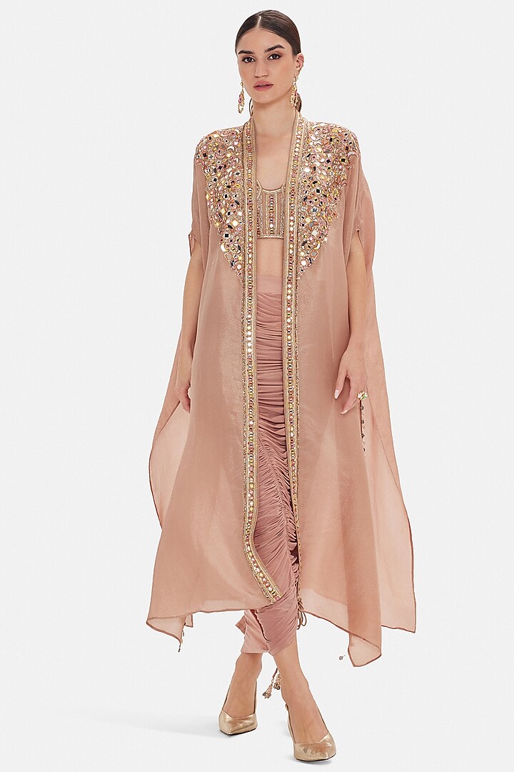 Peach Tissue Sequins Work Cape Set by Basanti - Kapde aur Koffee at Pernia's Pop Up Shop