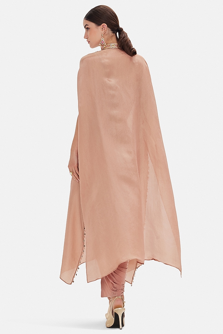 Peach Tissue Sequins Work Cape Set by Basanti - Kapde aur Koffee at Pernia's Pop Up Shop