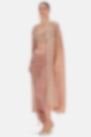 Peach Tissue Sequins Work Cape Set by Basanti - Kapde aur Koffee at Pernia's Pop Up Shop